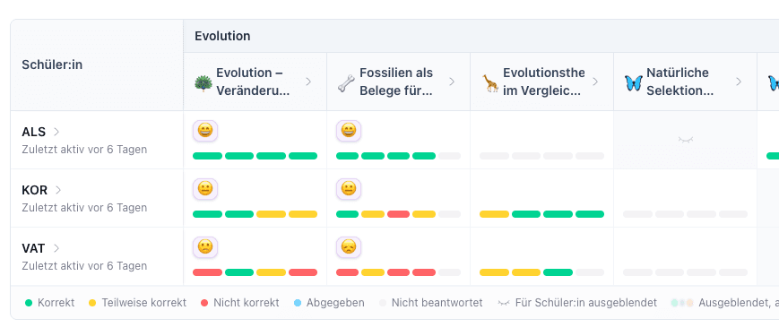 Lernfortschritt der ganzen Klasse im Blick
