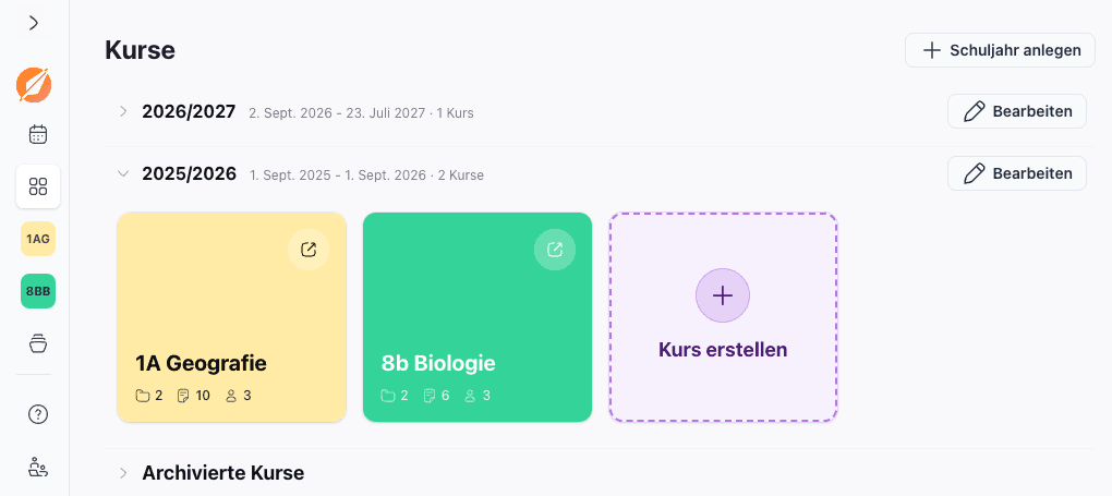 Neue Übersicht für Kurse und Sammlungen